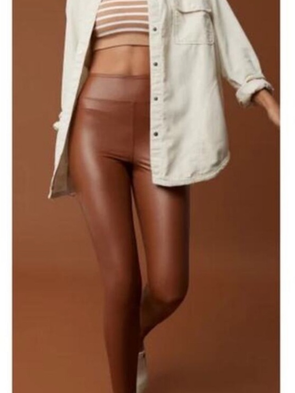 Aerie ~ High-Rise Faux Leather Leggings - Brown